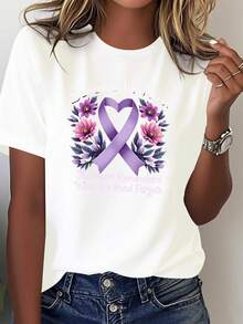 Camiseta suave para mujer con cinta morada para conciliar la opinión pública sobre la enfermedad de Alzheimer, blusa casual para mujer - Blanco - Ver 7