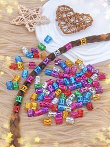 Conjunto de 100 acessórios de cabelo estilo hip hop em cores sortidas, perfeitos para tranças e scrunchies. Presilhas de metal ajustáveis, ideais para penteados com tranças. - Multicolorido - Ver 3