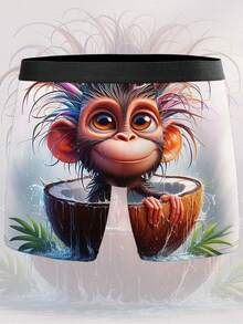 1 buah Celana Dalam Boxer Pria Motif Monyet & Kelapa Lucu, Gaya Kartun Tropis, Hadiah Ulang Tahun, Hadiah Hari Valentine, Hadiah untuk Suami, Hadiah untuknya - Hitam - View 4