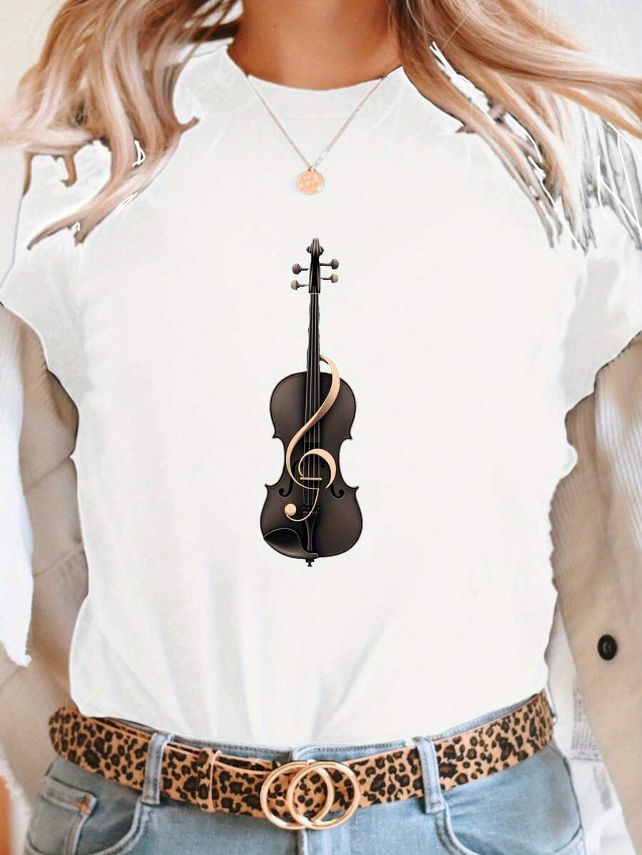 Talla grande - talla extra grande - camiseta de mujer, hecha de algodón puro, tela ligera y transpirable, diseño de cuello redondo, diseño estampado, corte de manga corta, adecuada para primavera y verano. - Blanco - Ver 1