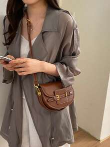 2026 New Vintage Patchwork Handbag, High-Quality Saddle Bag, Casual Versatile Crossbody Bag - Brown - View 8