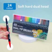 2-In-1 Washable Dual-Tip Brush Pen, Soft Tip Marker Pen With Black Barrel In PVC Box, Watercolor Pen Set - Multicolor - View 9
