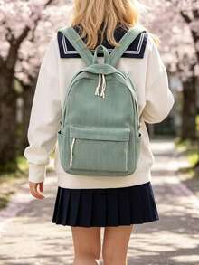 Solid Color Corduroy Fabric Fashionable Versatile Minimalist Backpack For Women - Green - View 7