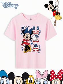 Disney T-Shirt Short Sleeves Are Made Of 100% Pure Cotton FabricMickey Mouse T Shirt Pink Minnie Mouse Usa Flag Stars And Stripes Print For Kids Disney Channel Theme Party WearA Gift Suitable For Girls - Hồng - Xem 2