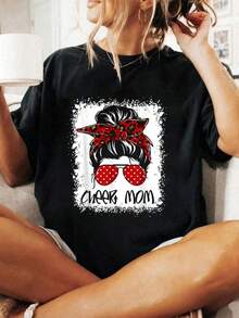 Camiseta 100% Algodón para Mamá Animadora Orgullosa, con Diseño de Moño Despeinado, para Hombre y Mujer, Suave y Transpirable, Estilo Clásico de Moda para Verano - Negro - Ver 5