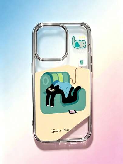 1 pieza Funda de teléfono con diseño de gato en sofá compatible con iPhone 17 Pro Max, 15 nueva versión 16 Pro, funda de silicona transparente de cobertura total para mujer 17, funda antichoque de alta gama 15 Pro