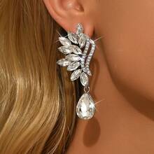 1 Pair Elegant Crystal Rhinestone Waterdrop Dangle Earrings, Suitable For Wedding, Party, Banquet, Gift For Wife/Girlfriend - Plant Water Drop Earrings - View 3