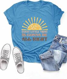 Camisetas gráficas para mujer, de moda, casual, de verano, holgadas, de manga corta para mujer - E-celeste - Ver 6