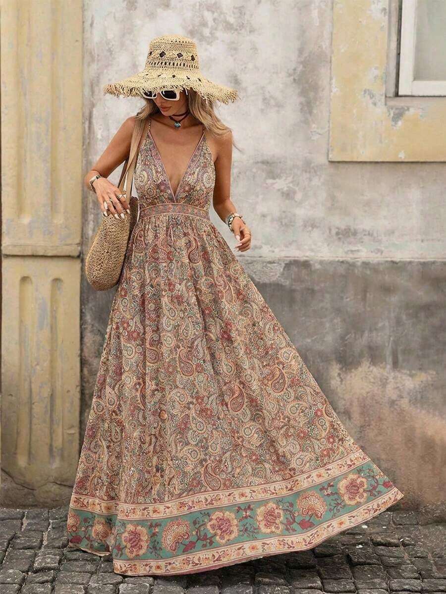 MEXBrillora Vestido sin mangas de cuello en V con estampado total para vacaciones de verano de mujerMEX UF15 - Multicolor 2 - Ver 1