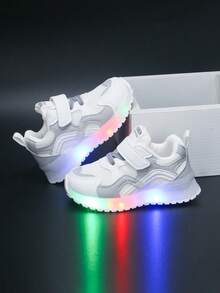 New Style Kids' Light-Up Glowing Skate Shoes, Casual White Sneakers For Boys And Girls Students - Beige - View 3