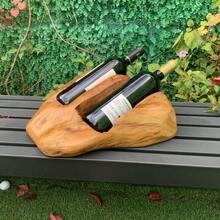 Vintage Spruce Wine Bottle Holder For Bar, Living Room, Kitchen. Natural Wood, Irregular Double Basins. - Wood - View 8