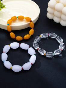 3pcs/Set Dopamine Beaded Bracelet, Colorblock Layered Beaded Bracelet ...