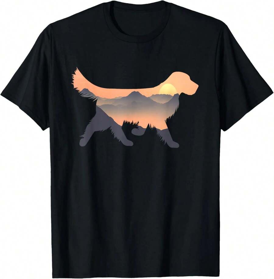 Camiseta con diseño de silueta de golden retriever para amantes de los golden retriever, unisex, en negro y blanco, ideal para regalo. - Negro - Ver 1