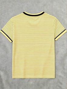 Camiseta casual de mujer de manga corta, cuello redondo, con estampado de caballero y rayas - Multicolor 3 - Ver 2