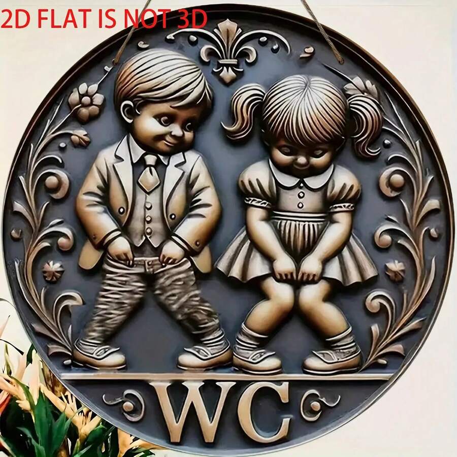 1pc 2D Circular Wooden Wall Decor With Young Boy & Girl, Floral & Starry Sky Pattern, Suitable For Bedroom, Living Room, Bar, Cafe, Garage Decoration | Ideal Gift For Friends & Family | Detailed Illustration, Wall Decoration, 2D Flat, Pre-Drilled Holes As Shown In Size Chart - Multicolor - View 1