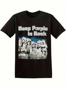 Camiseta Gráfica de Banda Vintage para Hombre - Camiseta Negra con Estampado de Miembro de Banda Vintage, Mangas Cortas, Tejido Elástico, Estilo Bohemio, Ropa Casual para Todas las Estaciones, Camiseta de Banda, Ropa para Todas las Temporadas, Regalo Perfecto, Camiseta Coleccionable - Negro - Ver 1