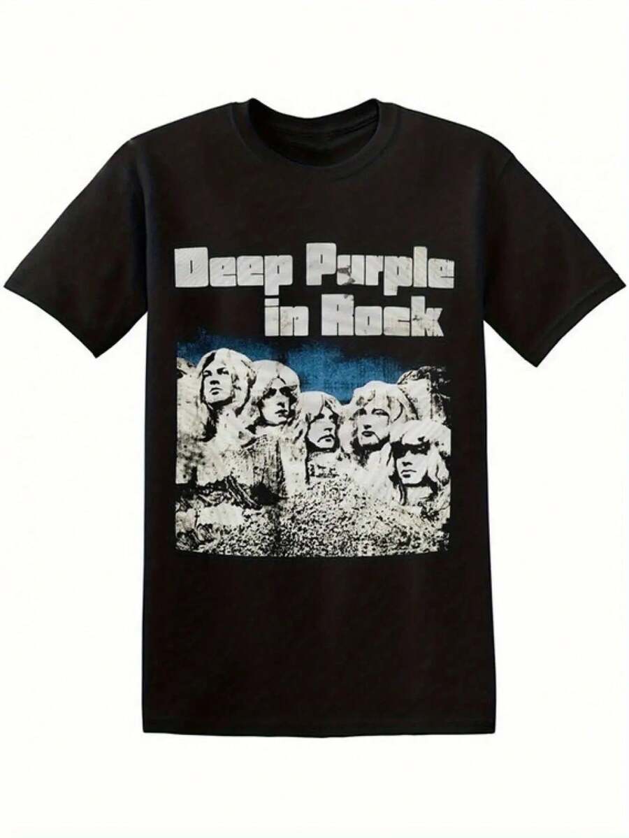 Camiseta Gráfica de Banda Vintage para Hombre - Camiseta Negra con Estampado de Miembro de Banda Vintage, Mangas Cortas, Tejido Elástico, Estilo Bohemio, Ropa Casual para Todas las Estaciones, Camiseta de Banda, Ropa para Todas las Temporadas, Regalo Perfecto, Camiseta Coleccionable - Negro - Ver 1