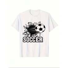 Camiseta con Gráfico de Balón de Fútbol para Hombre, Tallas Europeas |   Tela de alta calidad, cómoda, transpirable y ligera, ideal para amantes del fútbol, ropa casual para todas las estaciones. - Blanco - Ver 1