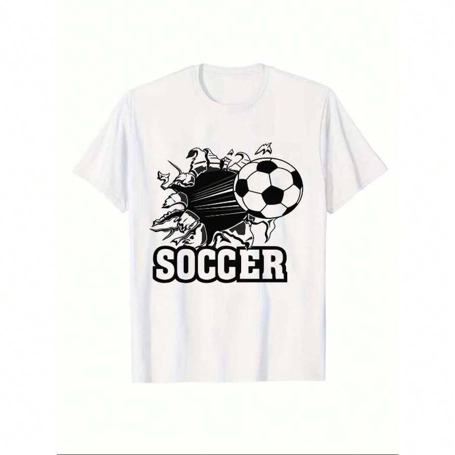 Camiseta con Gráfico de Balón de Fútbol para Hombre, Tallas Europeas | Tela de alta calidad, cómoda, transpirable y ligera, ideal para amantes del fútbol, ropa casual para todas las estaciones. - Blanco - Ver 1