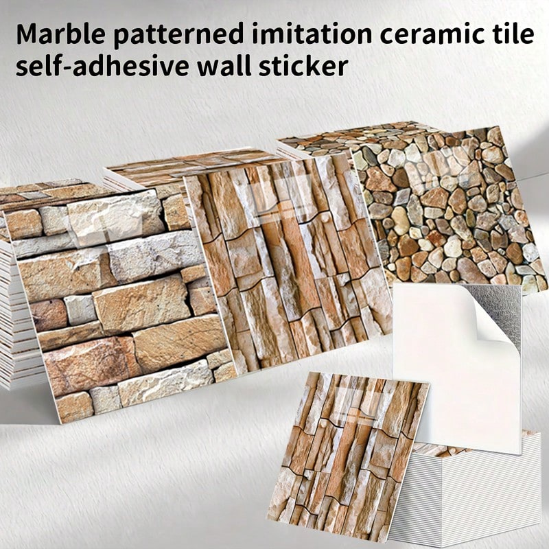Brodark 10pcs 30x30cm Marble Pattern Peel And Stick Ceramic Tile Backsplash, Waterproof Oil-Proof, Removable Adhesive, Ideal For Kitchen, Bathroom, Upgrade Your Space In Style - Multicolor - View 1