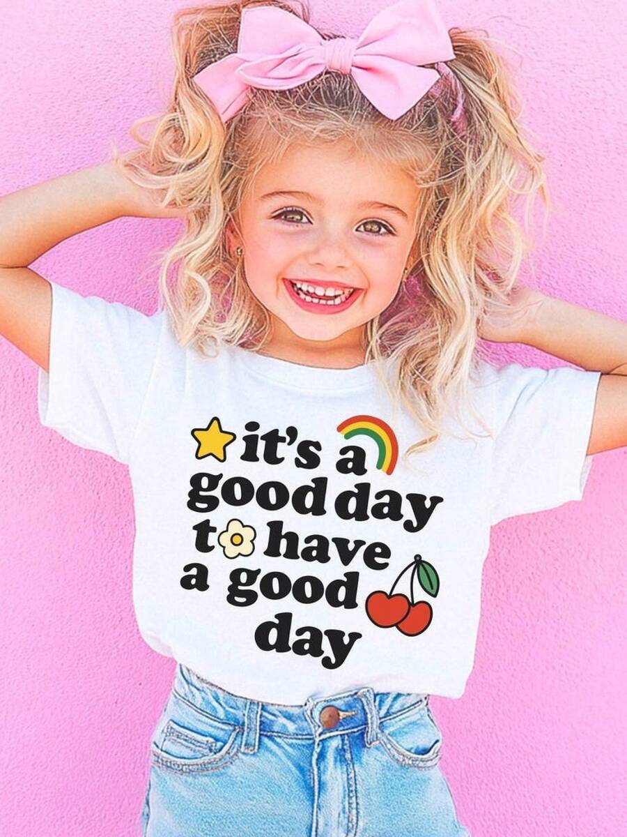 Es un buen día para tener un buen día, Camiseta para niños pequeños, Camiseta para bebés, Camisetas lindas y alegres, Camisetas para niñas pequeñas, Camisetas estéticas para niños pequeños, Camiseta de manga corta de moda urbana para mujer, Tops casuales con estampados modernos, Blusas diarias de tela suave de alta calidad, Conjuntos casuales y holgados para el día a día, Ropa femenina juvenil y enérgica, Ideal para reuniones y salidas de ocio. - Blanco - Ver 1