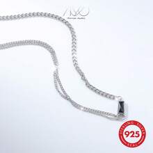 925 Silver Elegant Vintage Geometric Cubic Zirconia Pendant Necklace, Asymmetric Chain Design, Suitable For Daily, Party, Holiday, Gift - Silver - View 6
