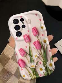 Colorful Painted Heart, Daisy, Tulip Pattern Phone Case Compatible With Honor, Galaxy Series - White - View 1