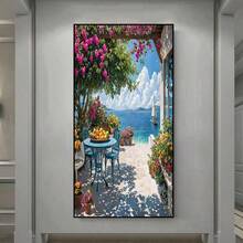 1件装DIY钻石画艺术套装 - 海滨小屋风景图案，圆形钻石马赛克艺术品，适合初学者，家居墙面装饰，独特礼物，不含画框 - 無框 - 查看 11