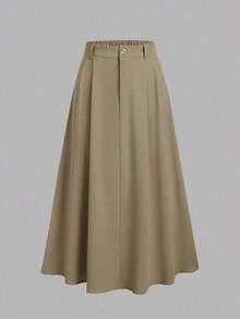 Falda acampanada de talle alto estilizante para mujer, adecuada para ir al trabajo, primavera y verano - Café integral - Ver 6