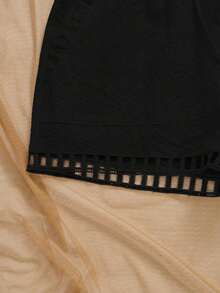 Pantalones cortos casuales sueltos con cintura de corbata a rayas para mujer - Negro - Ver 7