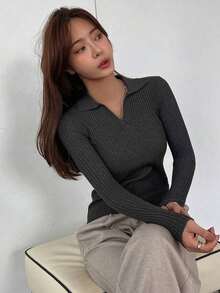 Suéter de punto acanalado con estampado de rayas, ropa de otoño - Gris - Ver 3