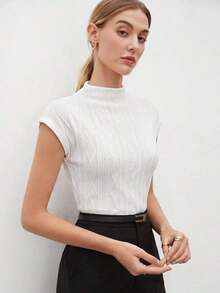 Camiseta de manga corta plisada de unicolor elegante para mujer, estilo urbano moderno y chic para uso diario, romántico retro de los 90, adecuado para Navidad, Año Nuevo, San Valentín, fiestas, playa, graduación, moda, festivales, vacaciones, inv - Albaricoque 2 - Ver 5