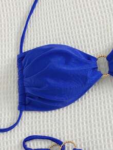 New Fashion Sexy Solid Bikini Set With Separated Halter Rope Bikini Set For Women Summer Beach Vacation - Blue - View 6