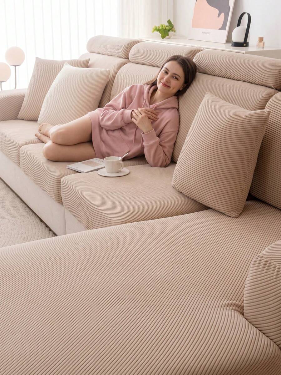 1件装弹力加厚舒适羊羔绒沙发套，防滑全包覆式沙发座垫，四季通用沙发套，厚实面料沙发毯，可机洗，宠物友好，适用于卧室、办公室、客厅装饰，适合组合沙发和L型沙发，1/2/3/4人座。