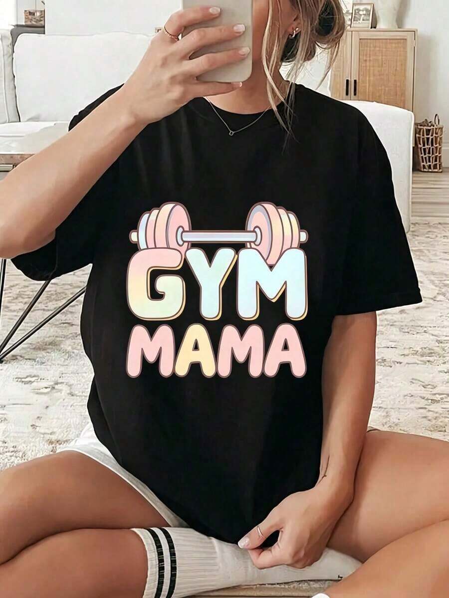 Camiseta 100% Algodón para Mamá Gimnasta, Entrenamiento, Fitness, Levantamiento de Pesas, para Mujer, Transpirable y Cómoda - Negro 3 - Ver 1