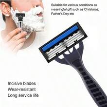 A Three-Layer Manual Razor For Men, Featuring A Premium Classic Design With Multiple Interchangeable Blades, Suitable For Occasions Like Halloween, Easter, And Christmas, As Well As Personal Disposable Shaving Heads - Blue - View 5