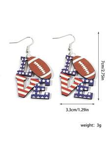 1 par de pendientes colgantes con diseño de letras "LOVE" en colores de la bandera estadounidense y fútbol americano, para mujeres y niñas, accesorios de joyería para el 250 aniversario del Día de la Independencia de EE.UU. - Multicolor - Ver 5