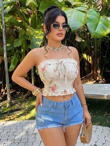 Top Bandeau Corto de Encaje Estilo Sensual Francés para Verano - blanquecino - Ver 6