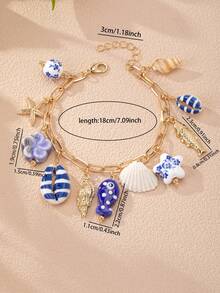1pc Handmade Summer Starfish & Shell Pendant Bracelet, Cute Beach Style Jewelry, Women's Summer Holiday Accessory, Suitable For Beach Party & Photography (Color And Style May Vary) - Multicolor - View 3