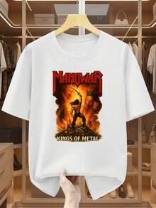 Camiseta de Manga Corta de Algodón 100% para Hombres Talla Grande con Estampado de Manowar Kings of Metal, Cuello Redondo, Cómoda y Casual para Verano, TALLA GRANDE[COD] - Blanco - Ver 6