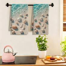 1pc/2pcs/4pcs Coastal Beach Print Towel, Super Soft Quick Dry Absorbent Towel, Realistic Seashell & Ocean Water Pattern, Machine Washable, For Kitchen & Bathroom Decor - Multicolor - View 9