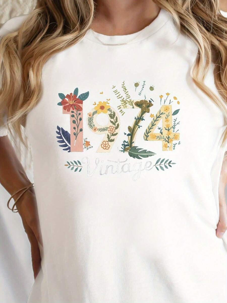 Talla grande - talla extra grande - camiseta de mujer, hecha de algodón puro, tela ligera y transpirable, diseño de cuello redondo, diseño estampado, corte de manga corta, adecuada para primavera y verano. - Blanco - Ver 1