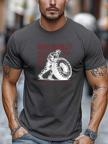 Camiseta de talla grande para hombre, relajada y casual, cómoda y versátil, camiseta de verano casual de manga corta y cuello redondo con gráfico "WOD BUDDY TIME to FLIP OUT TIRE", TALLA GRANDE - Caqui - Ver 8