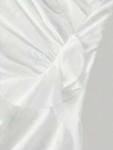 MOD Vestido asimétrico azul con volantes en el bajo, con aire romántico y soñador, apropiado para citas, fiestas, vacaciones, fiestas de té, atuendo de cumpleaños - Blanco - Ver 3