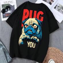 Camiseta de Verano para Mujer con Estampado de Perro Pug, Camisetas Gráficas de Manga Corta, Casual, Divertida, con Diseño de Animal, Estilo Urbano Y2k - Negro - Ver 1