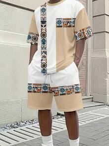 Men's Summer Vacation Set: Geometric Print Short Sleeve Set, Lightweight And Breathable Beach Wear, Suitable For Vacation And Casual Style - Multicolor - View 4