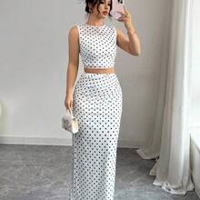 YijiaNvz  Vestido ajustado de mujer con abertura, de malla con efecto tie-dye degradado sin mangas, conjunto de 2 piezas - Verde - Ver 8