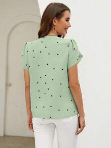 Blusa de mujer de escote en V con estampado de corazón y mangas con volantes para el verano y la playa - Verde - Ver 2