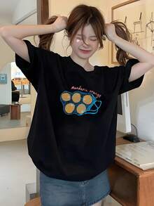 Women's T-Shirt For Spring And Summer - 黑色 - 查看 1