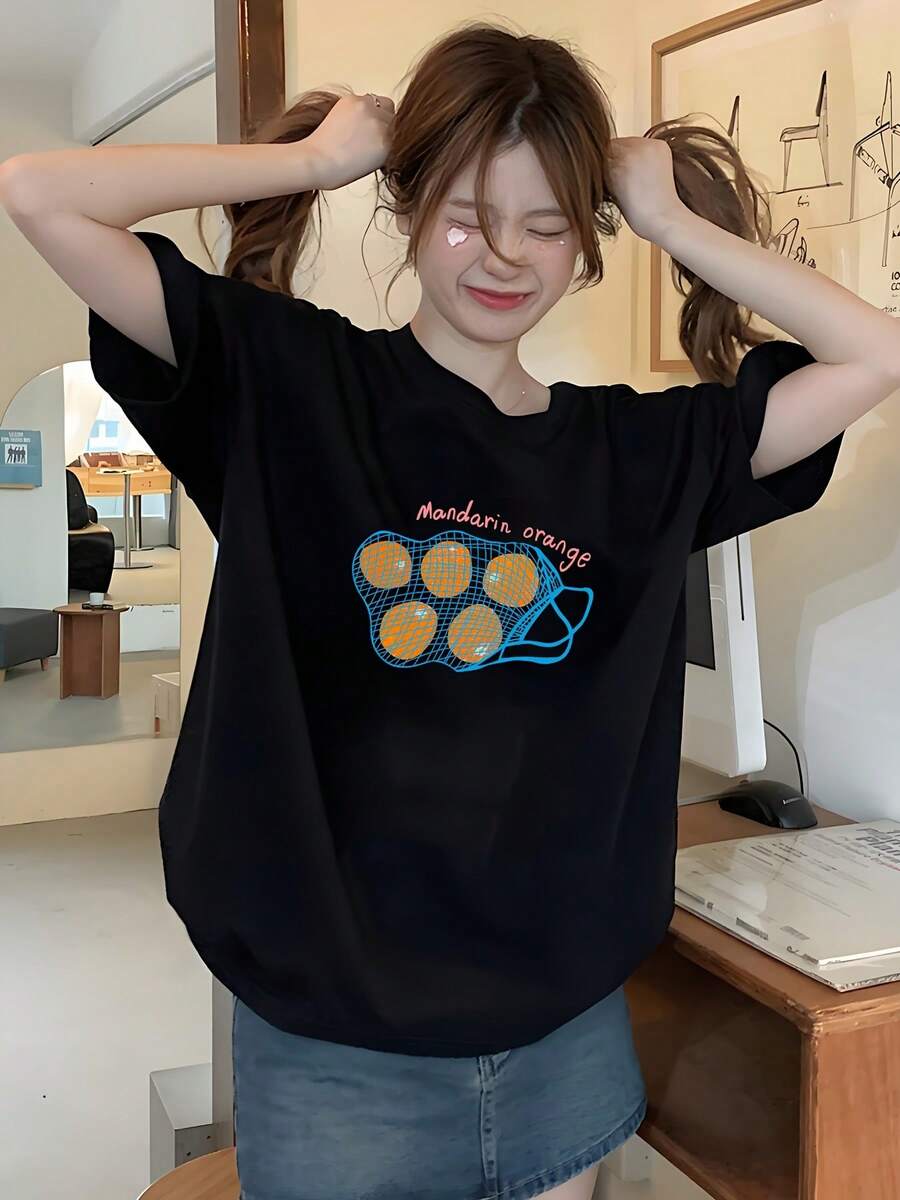 Women's T-Shirt For Spring And Summer - 黑色 - 查看 1